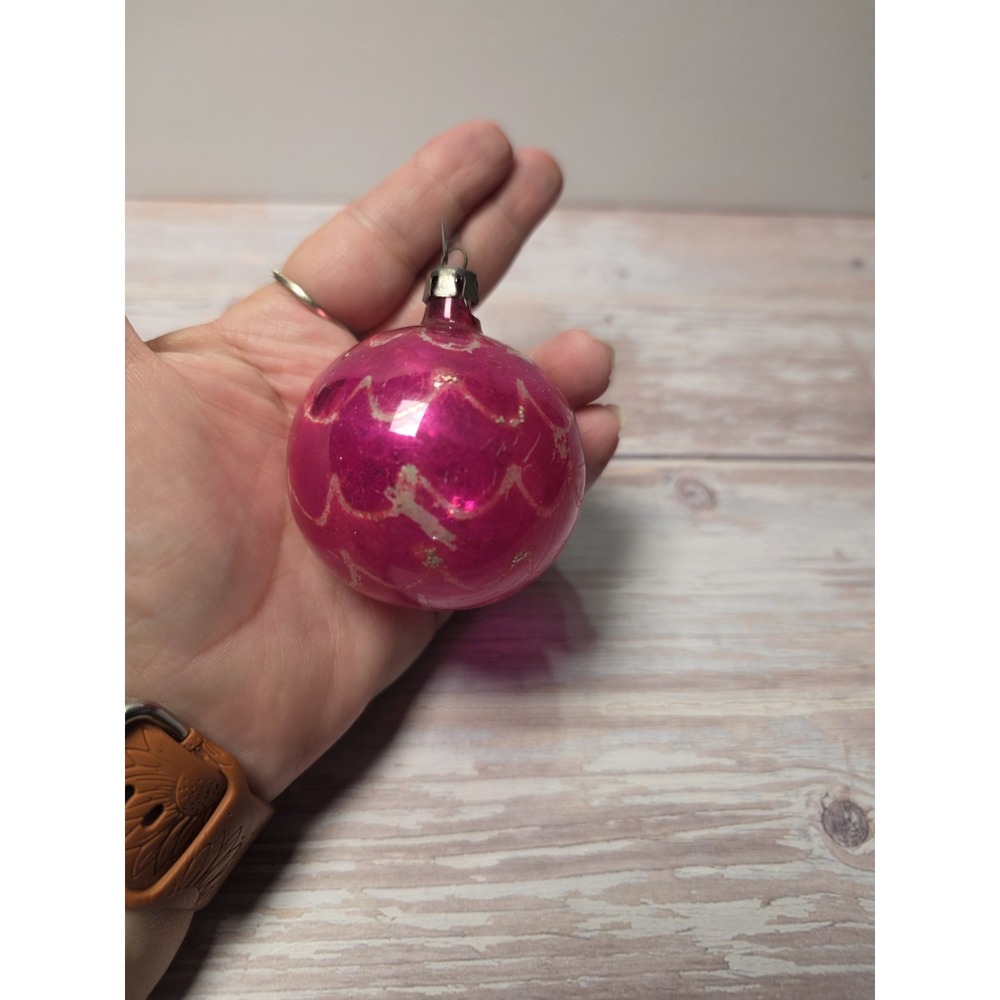 Glass Christmas ornament, vintage hand-blown ball with decorative pattern